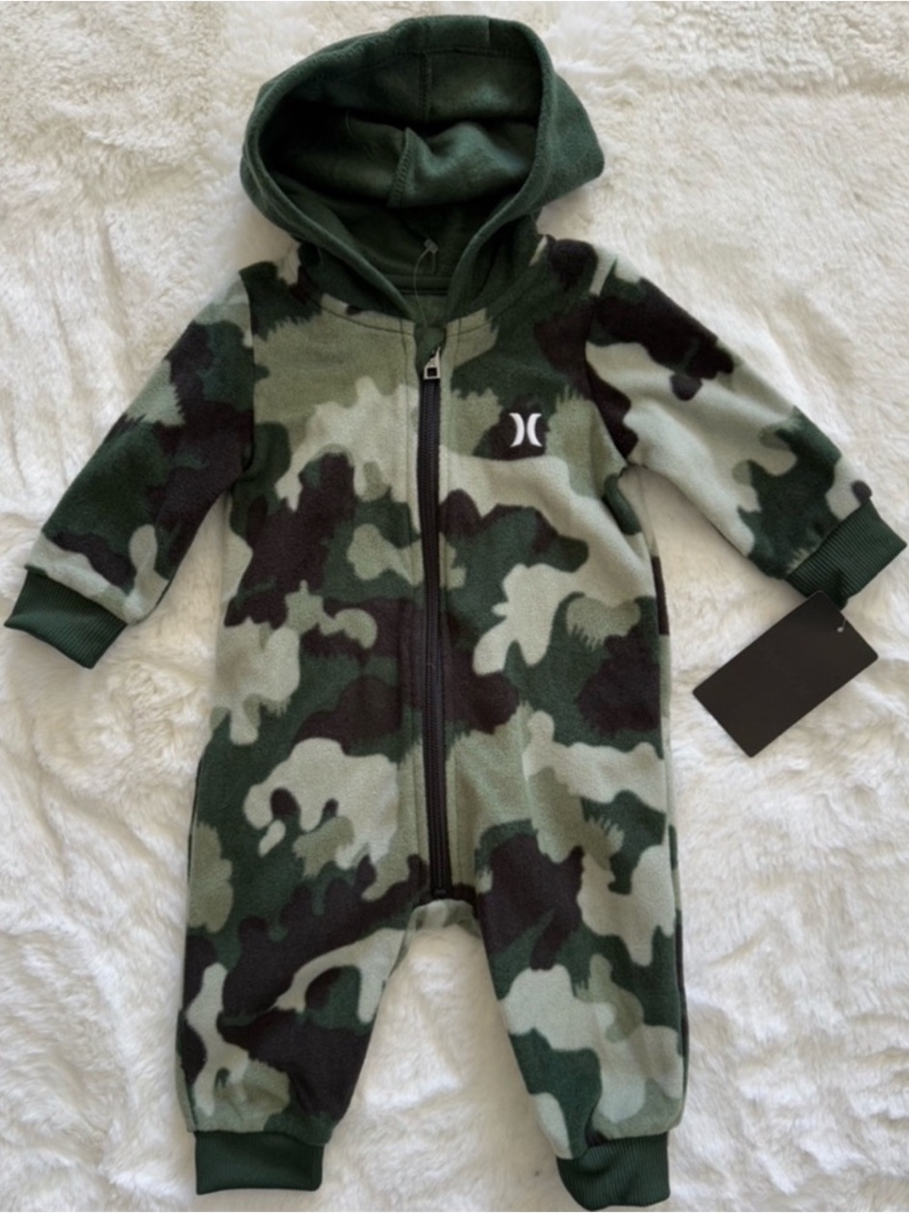 NWT Hurley Infant Fleece Camo Onesie- Green and Black